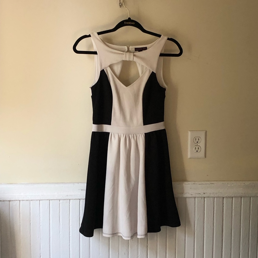 Cut Out Black and White Tuxedo A-Line Dress